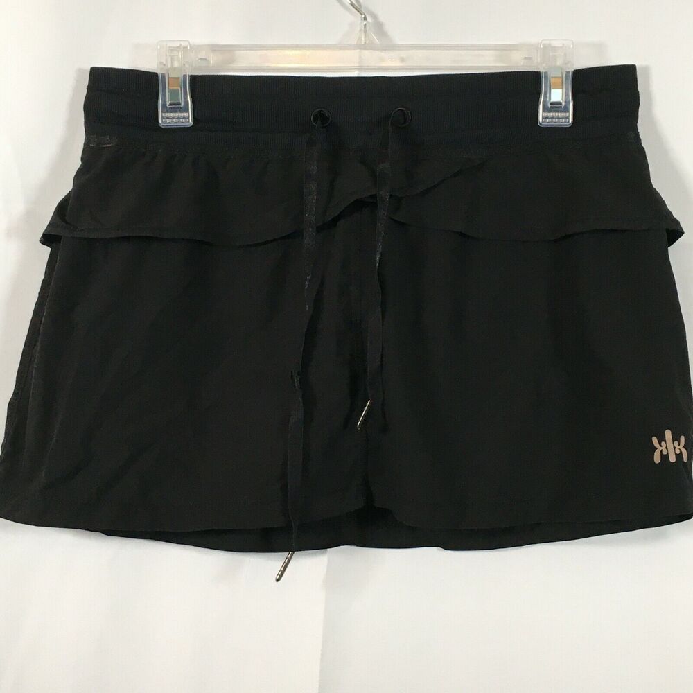 Kyodan Skort Womens Sz L Black Layered Stretch Tennis Skirt Skort Drawstring